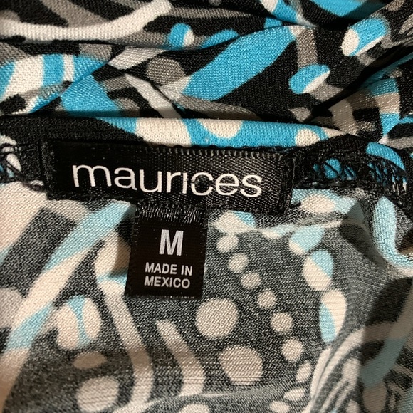 Maurices Top Blouse M Stretchy Black Blue Circles Polka Dots 3/4 Sleeve Pullover - Picture 13 of 16
